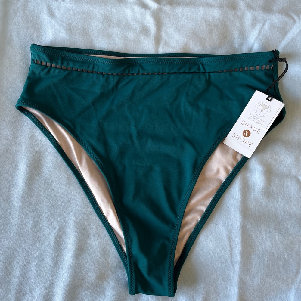 Shade & shore high waisted leg teal bikini bottom small